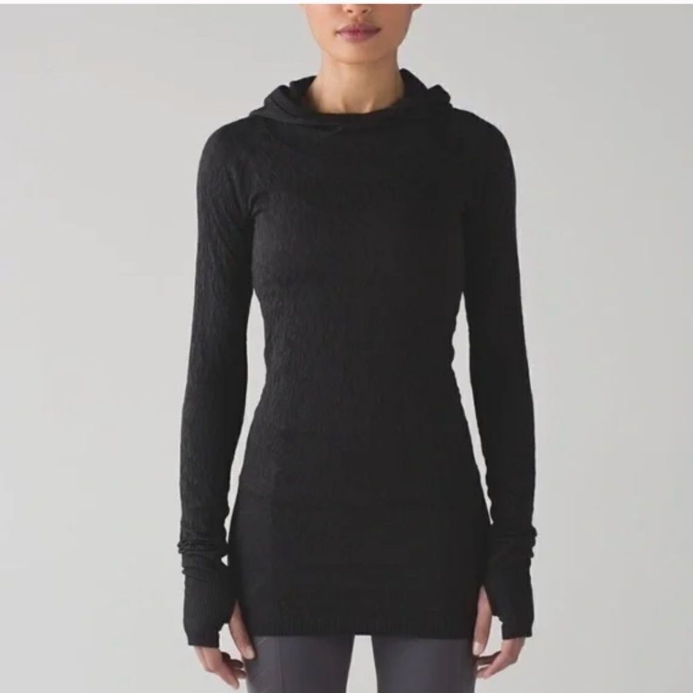 Lululemon Rest Less Hoodie Black Long Sleeve Top Ribbed Pullover Size 4
